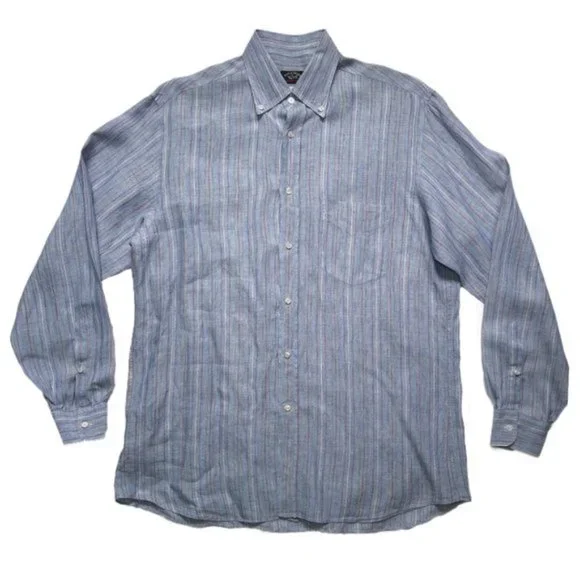 Paul & Shark Slate Blue Linen Button Front Shirt - Picture 2 of 14